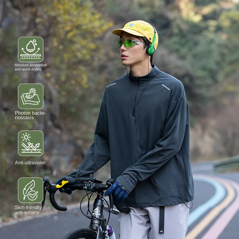 

Spring Autumn Long sleeved Outdoor Quick drying Sports Hoodie Men's Running Training Cycling Clothes Half zip Fitness Clothes