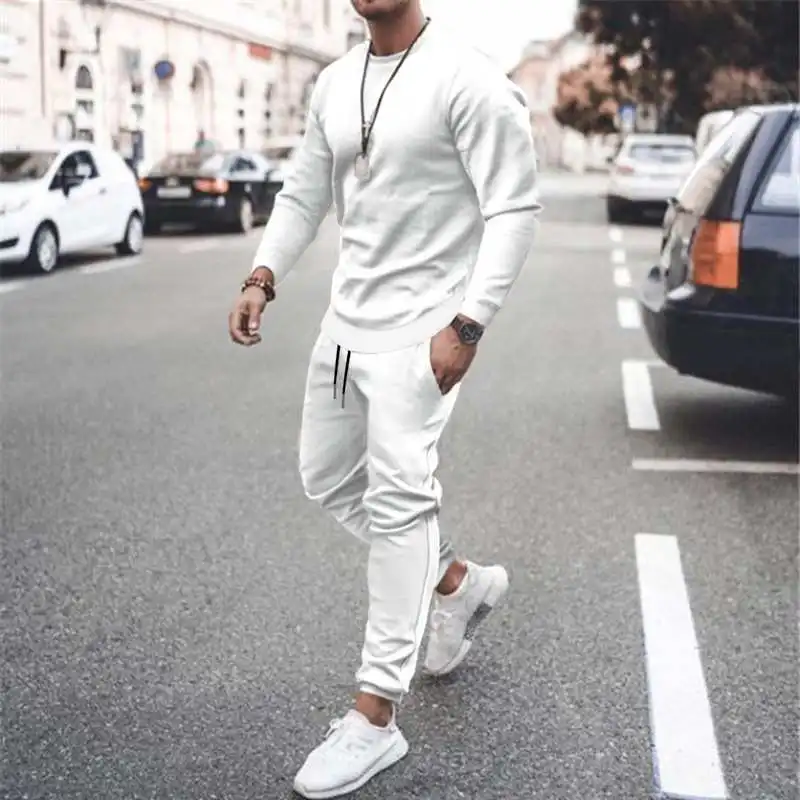 

Casual Long Sve Men's Suit Set Independent Station Two-Piece Set Autumn Trendy irt And Long Pants Cotton Lycra