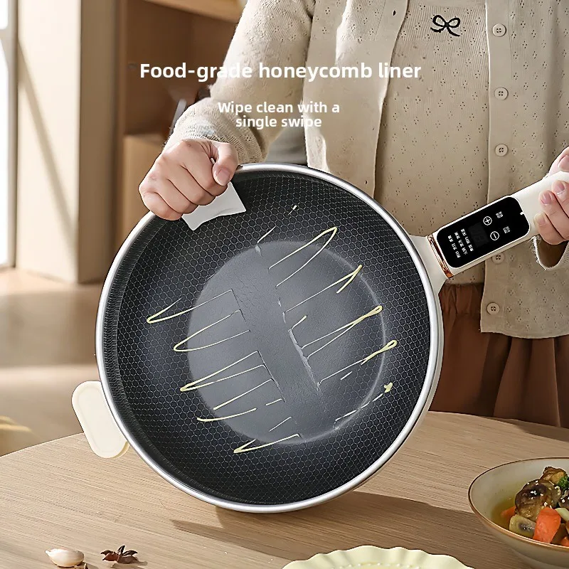 5L electric wok honeycomb stainless steel non-stick pot household integrated hot pot electric cooker frying  pot steamer 3L
