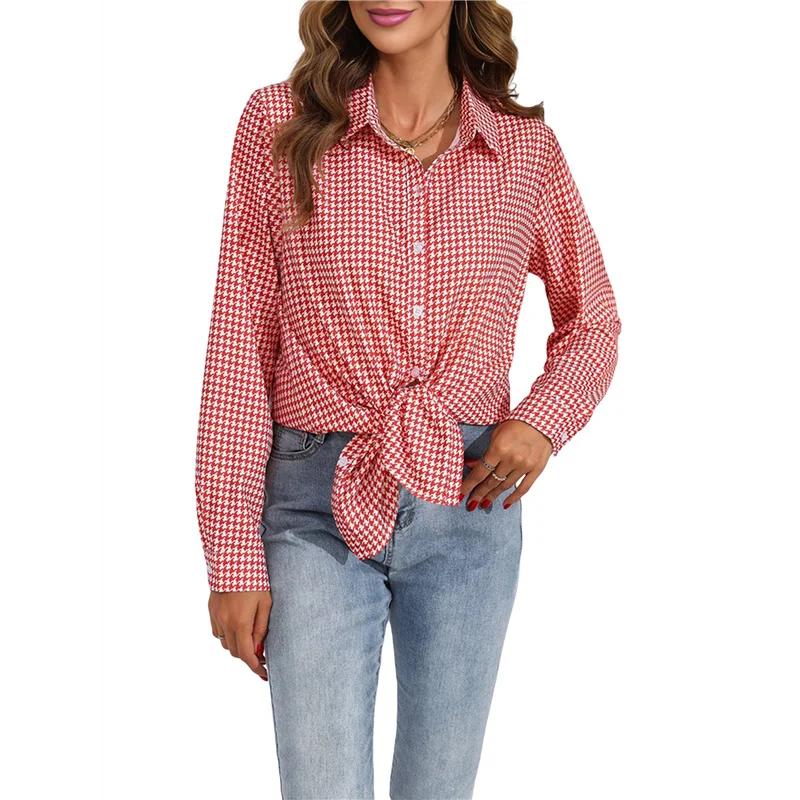 

ABRT-Женские рубашки на пуговицах, повседневные клетчатые рубашки с длинными рукавами и графическим рисунком, модные свободные блузки с воротником, топы