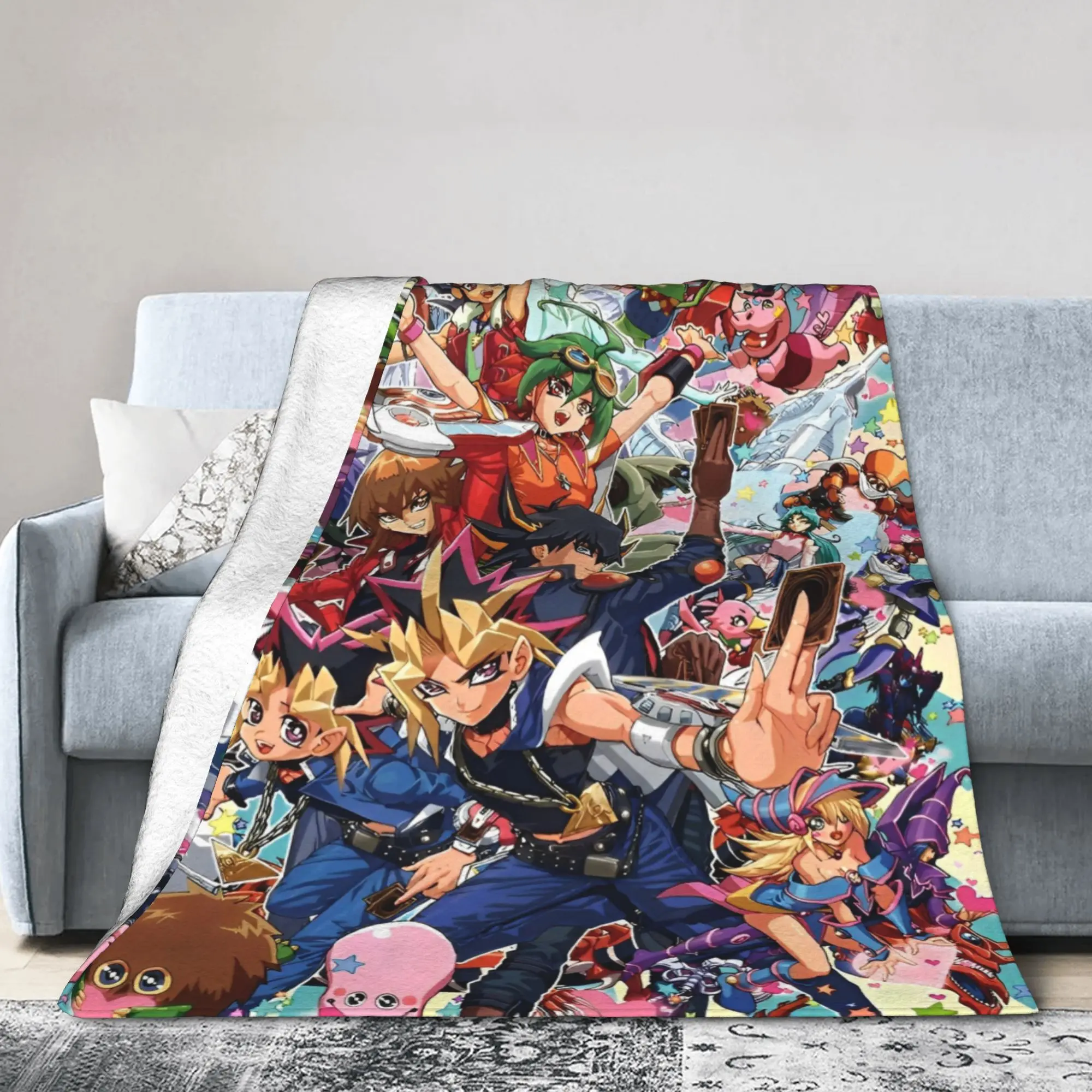 All The Yu-Gi-Oh Series In One Single Image Blanket  Flannel Awesome Warm Throw Blanket for Chair Covering Sofa Spring Autumn
