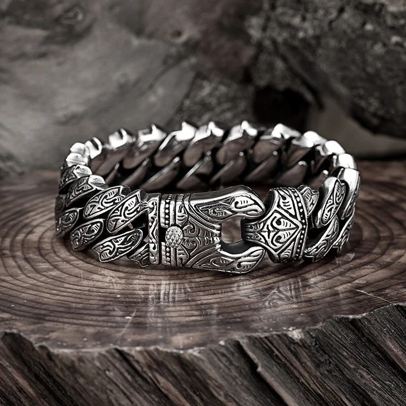 Vintage Pattern Titanium Steel Bracelet for Men - Punk Gothic Retro Chain 20mm Steel Color Male personality casting bangle Gift