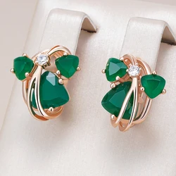 Kinel Unusual Full Sparkling Green Natural Zircon Drop Earrings for Women Luxury 585 Rose Gold High Quality Daily Fine Jewelry