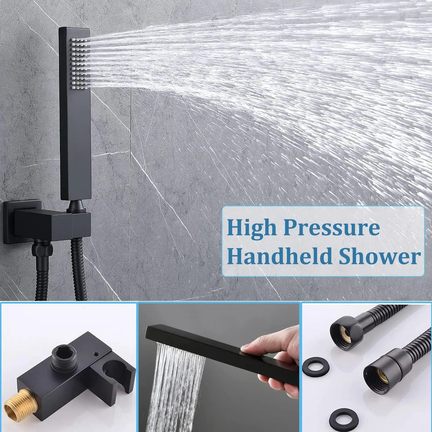 Mattschwarzes thermostatisches Regenduschsystem, großes LED-Ganzkörper-Spray-Duschsystem