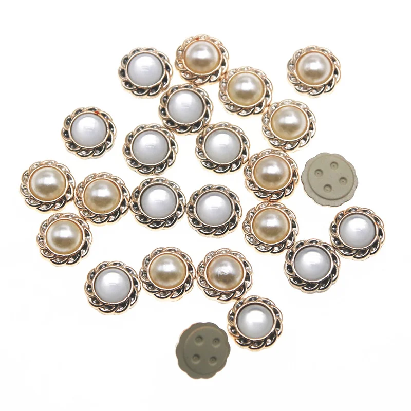 50pcs Pearl Round Flower Plastic Flatback Button Decoration Home Garden Crafts Cabochon Scrapbooking Clothing Accessories