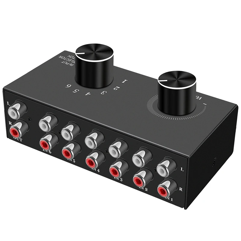 

XB-RCA Audio Bi-Directional Switcher Selector Audio Switch Splitter With Volume Control 6X1 1X6