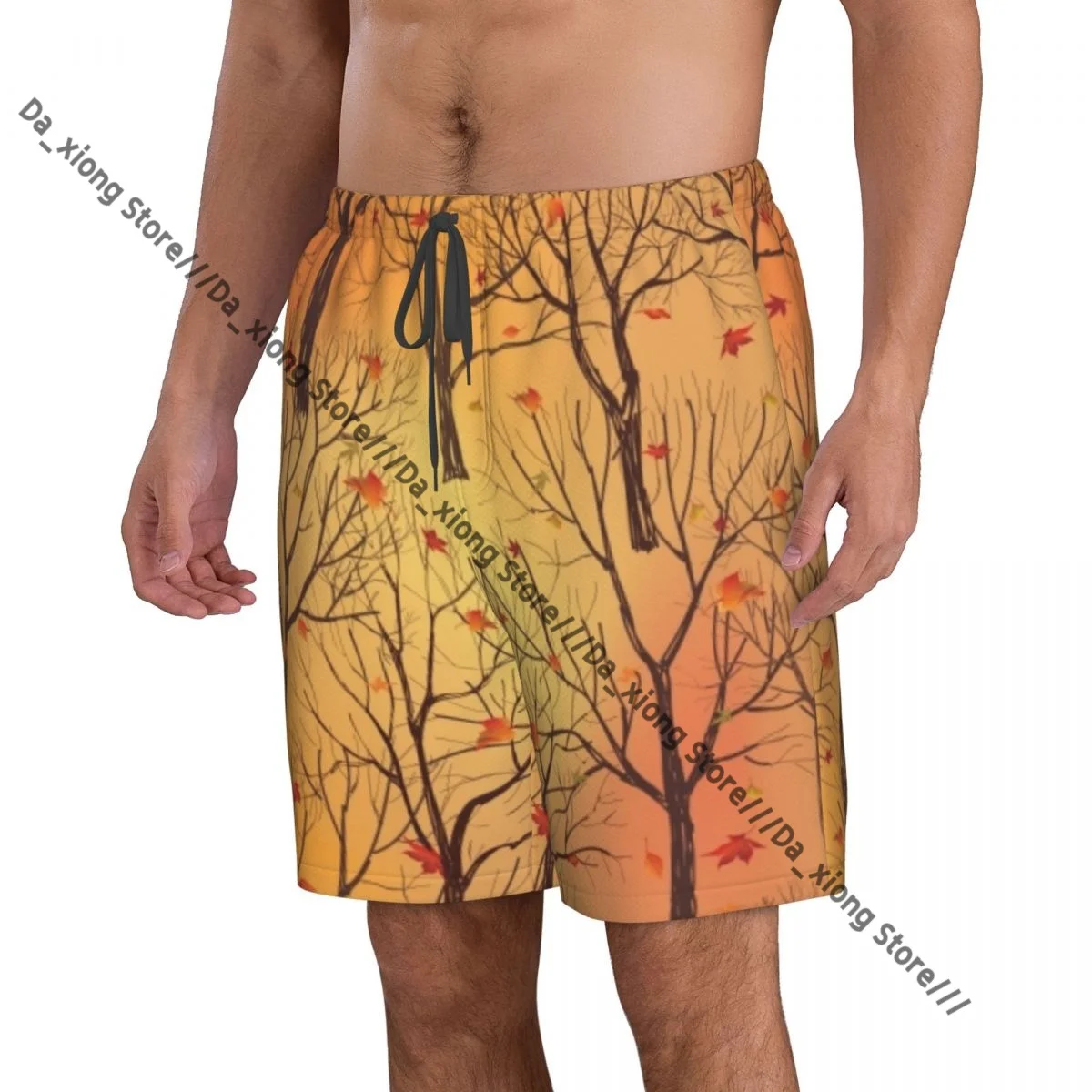 Men Beach Short Quick-drying Swimming Trunk Autumn Leaves Pattern Fall Forest Background Swimwear Swimsuit Bathing Shorts