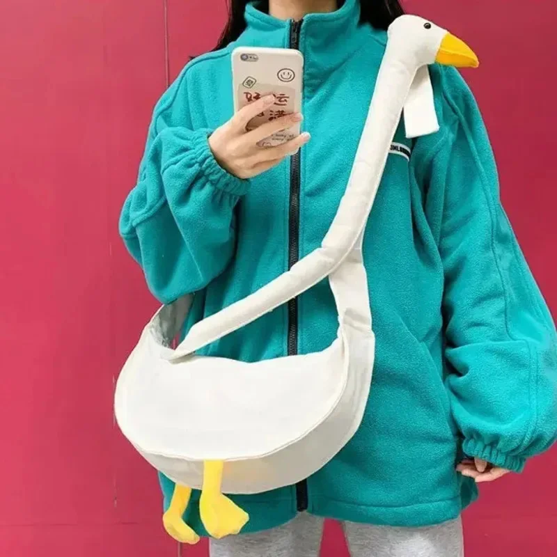 

White Goose Shaped Bag Cross Body Bag Cute Duck Tote Bag Kawaii Harajuku Youth Fashion Casual Shoulder Bag Women Messenger Pack