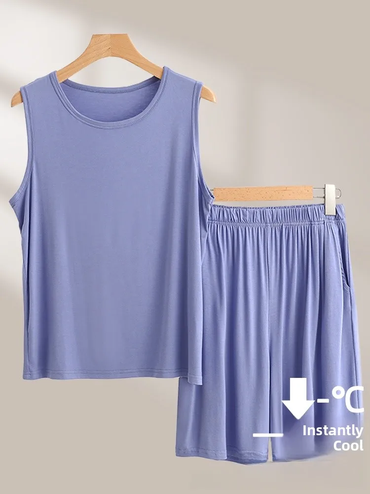 

Мужской круглый комплект жилета Ne, летняя тонкая пижама без рукавов, свободный крой, комплект из двух предметов, повседневная одежда из модальной ткани, летняя коллекция