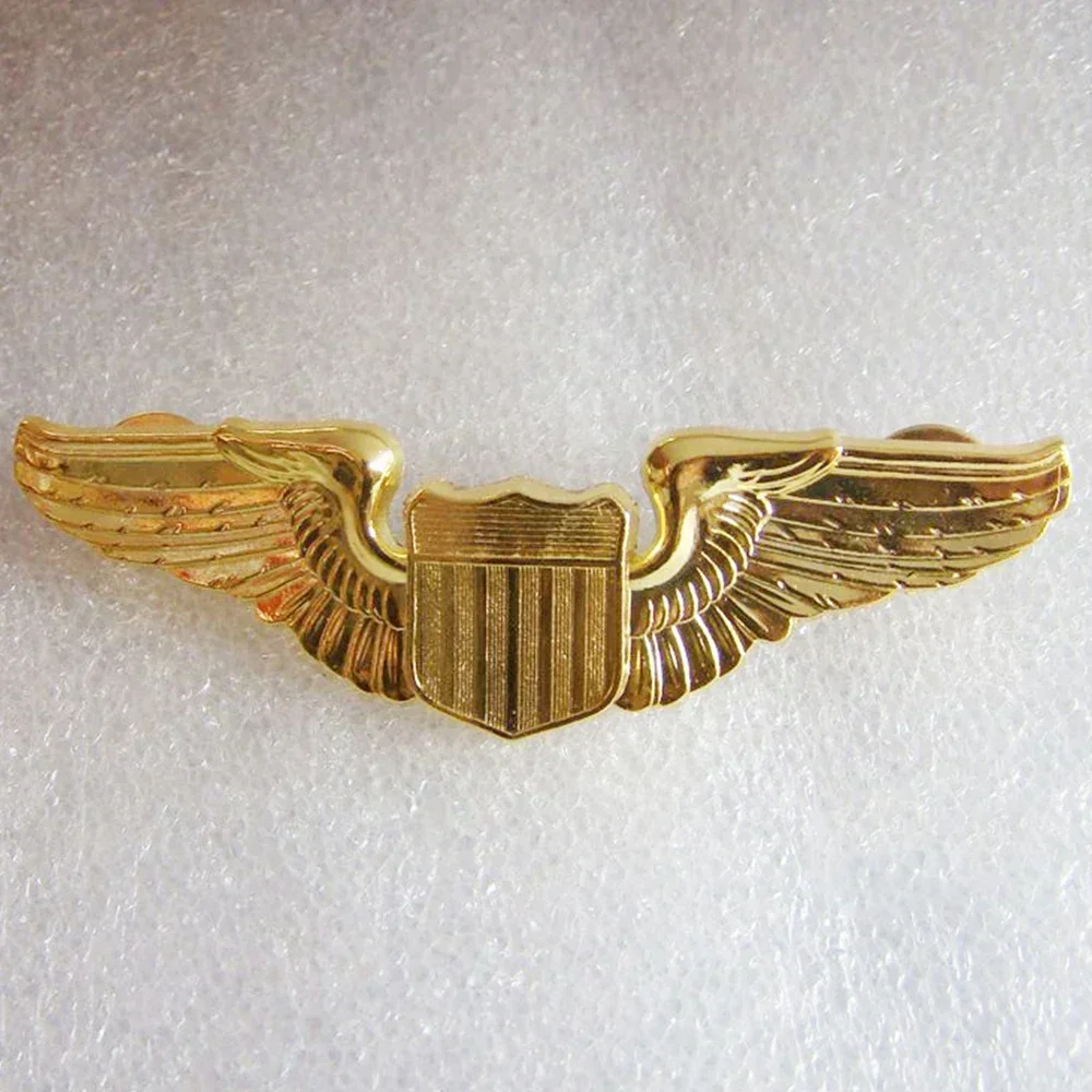 WWII U.S. AIR FORCE INSIGNIA  AVIATOR PILOT METAL US WINGS PIN BADGE GOLD