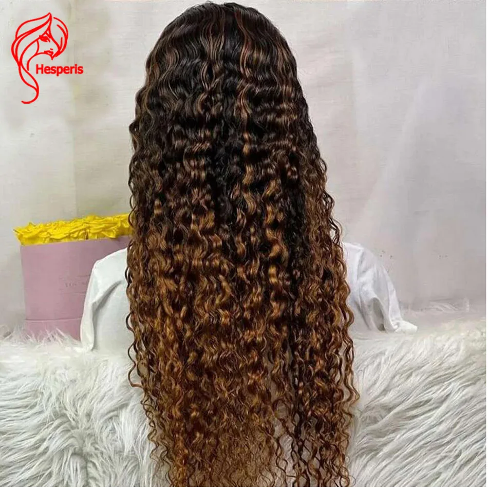 Hesperis Ombre Brown Deep Wave parrucche per le donne brasiliane Remy Human Hair Highlight Color Full Machine Made ricci U Part parrucche