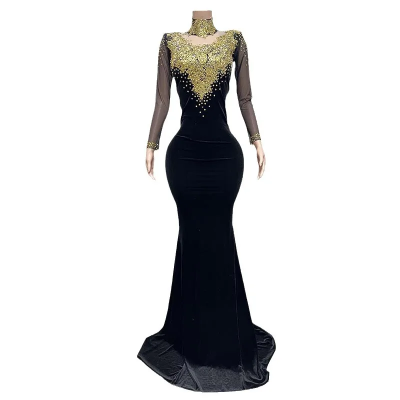 ชุดราตรีผู้หญิงทรงเมอร์เมดประดับคริสตัลหรูหราสำหรับงานแต่งงาน งานเลี้ยงกลางคืน งานพรอม ชุดราตรีทรงหางปลาประดับเพชรพลอยสไตล์ตะวันออกกลาง ชุดแสดงบนเวที