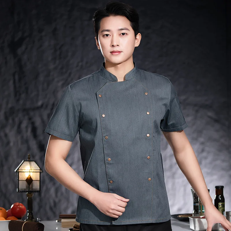 Hotel restaurante cozinha trabalho uniforme manga curta chef jaqueta padaria pastelaria chef verão branco casaco de cozinha