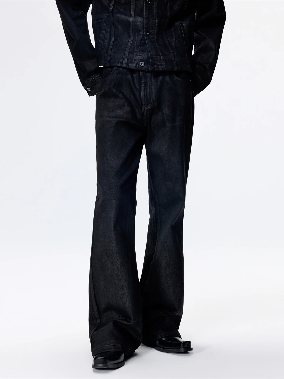 High-Ounce Denim Jeans Hand-Brushed Wax Straight Leg Micro Flare Casual Long Trousers Youth Autumn Breathable Zipper Fly