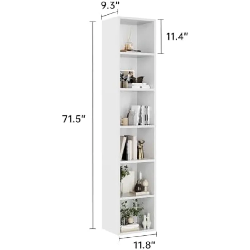 71.5" Tall Narrow Bookshelf, 6-Tier Cube Display Rack, Modern Corner Bookshelf with Storage Space, CD Storage Cabinet view 3