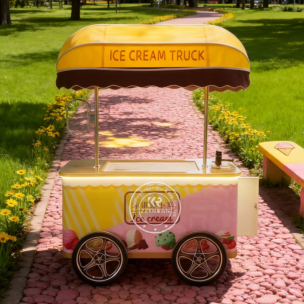 Hot Selling Push Able Cooler Cart Ice Cream Cart with Lifting Top Ice Cream Cart