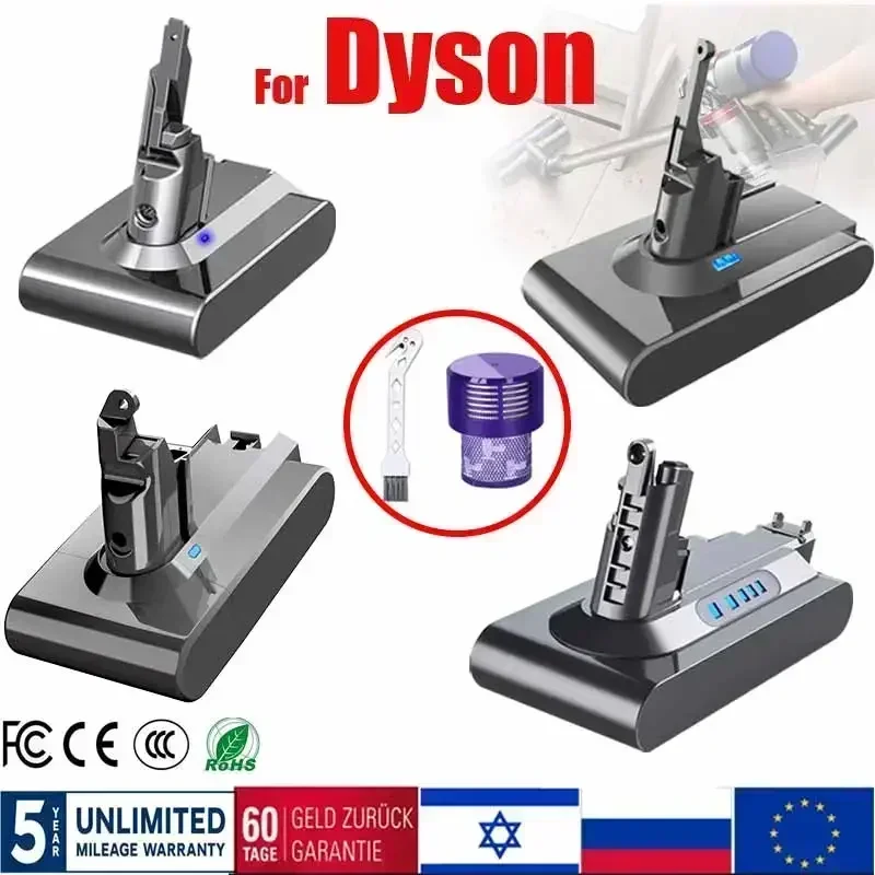 Para dyson 6000mah v6 v7 v8 v10 bateria recarregável sv10 sv11 sv12 sv09 aspirador de pó bateria + aspirador pré-post filtro