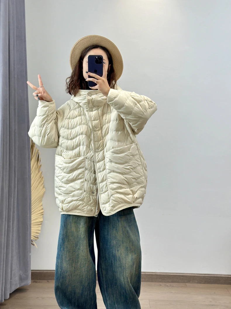 Schinteon Women 90% White Duck Down Jacket Casual Loose Over Size Autumn Winter Light Outwear with Hood Top Quality Coat 2026