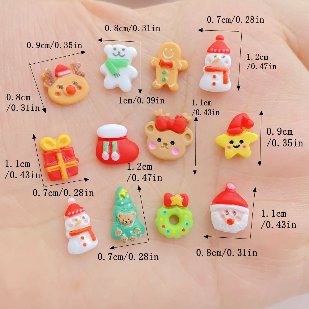 30Pcs New Cute Resin Colorful Christmas Bear, Tree, Snowman, Gift Box Series Flat Back Ornament Jewelry Making Manicure Hairwear