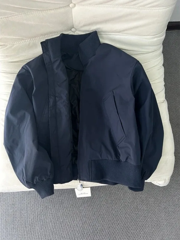 معطف رجالي مبطن Jaet Du أسفل معطف الطيران بياقة واقفة دافئ للاستخدام الخارجي Ci كاجوال Sle مناسب بشكل منتظم وسحاب للإغلاق