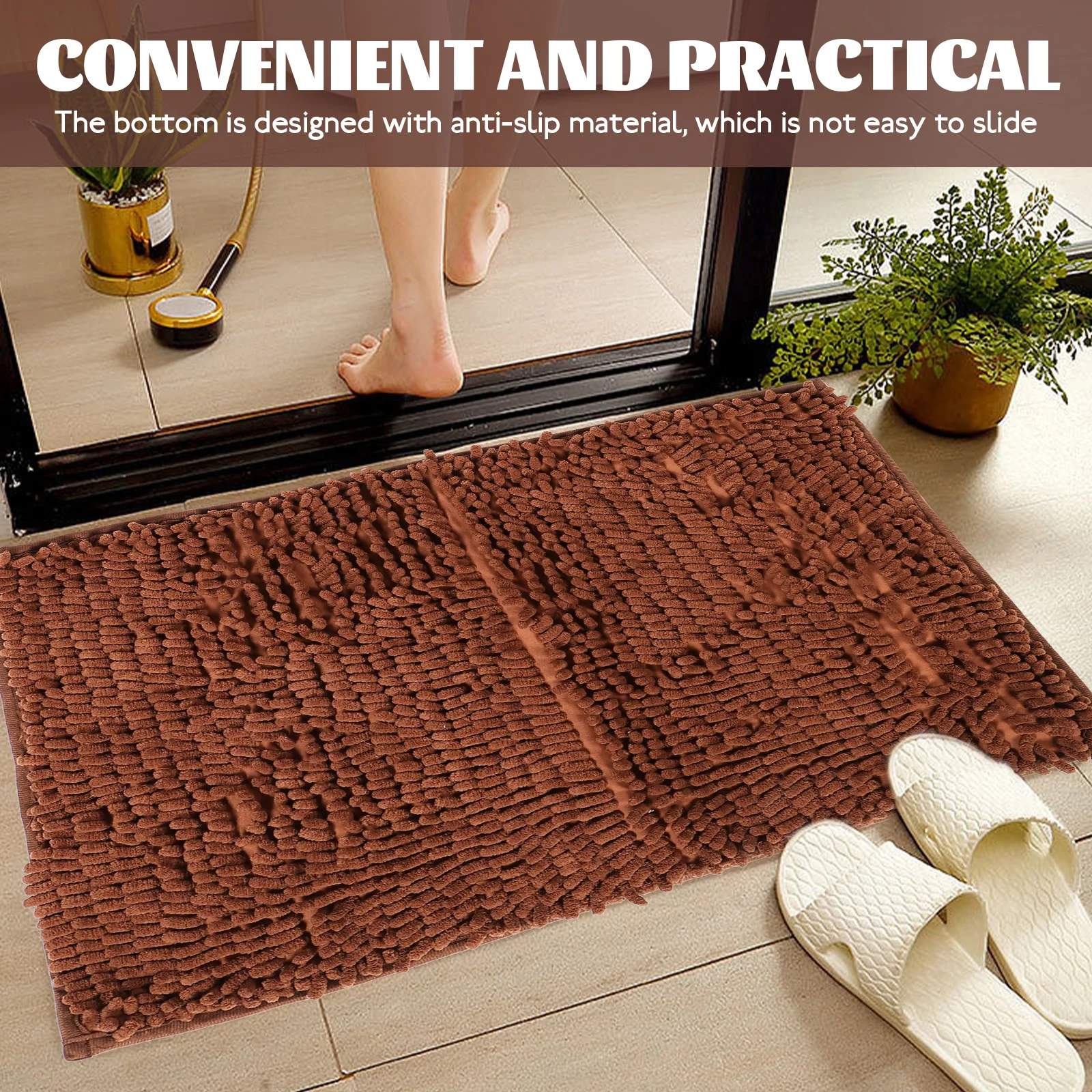 

Water Absorbent Bath Rug Chenille Material Non Slip Bathroom Floor Mat Door Mat Indoor Kitchen Washable Rug Bathroom Mats
