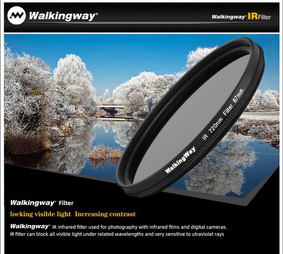 Walking Way Infrared IR filter 680 720 850nm filter 49mm 52mm 55mm 58mm 67mm 72mm 77mm 82mm for DSLR Camera Lens Accessories