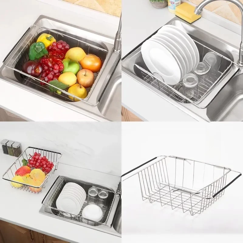 Adjustable Telescopic Stainless Steel Sink Shelf Organizer for Kitchen Storage Rack Space Saving Dish Drying Holder