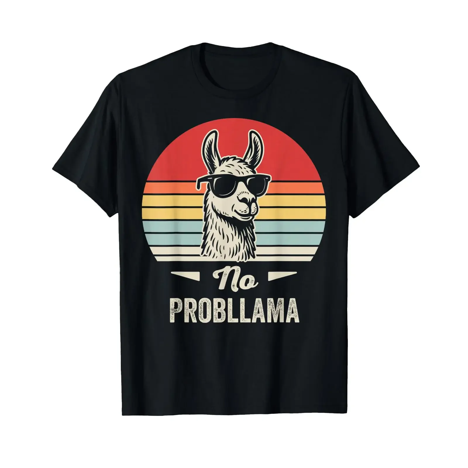 No Probllama Retro Llama Humor Design T Shirt vintage Washed Breathable designer clothes Versatile Slightly