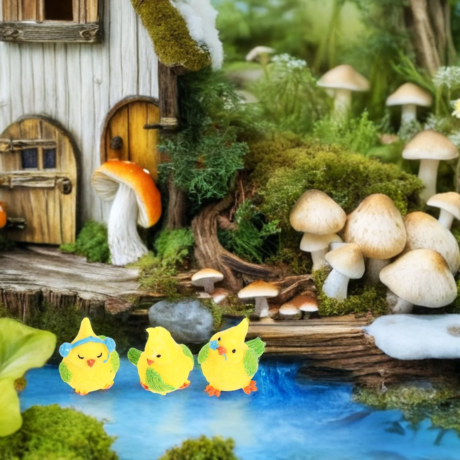 3Pcs Cute Parrot Micro Landscape Resin Garden Decoration Small Colorful Bird Desktop Ornament for Home Office Resin Craft