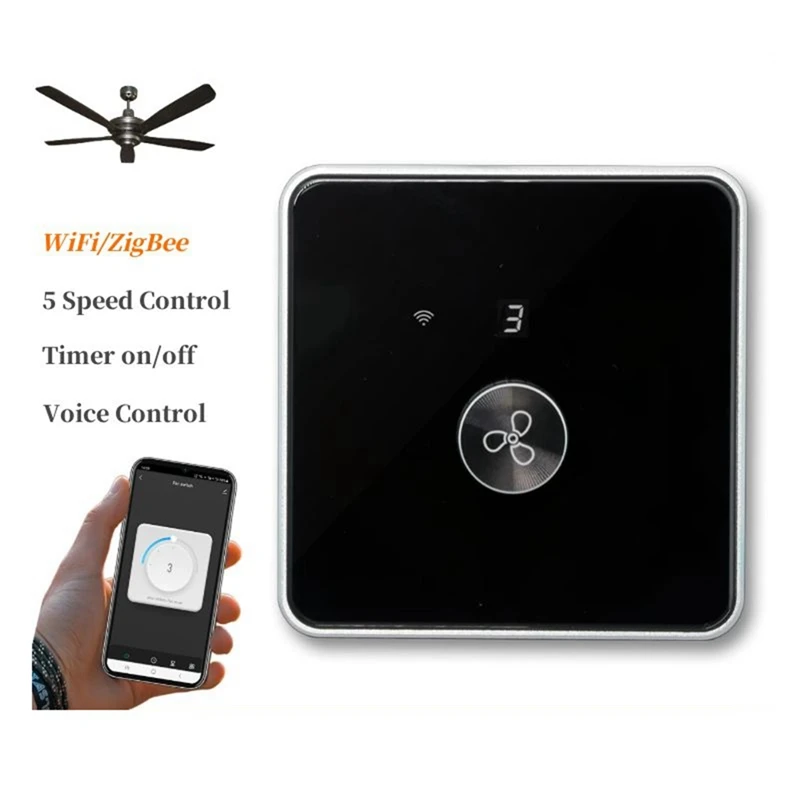 Smart Wifi Fan Switch 5 Speed Control EU Ceiling Fan Rotary/Knob Switches Tuya Remote For Alexa Google Home