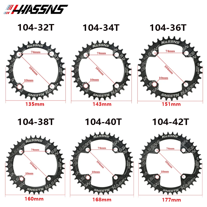 MTB Chainring Round Narrow Wide Ultralight Mountain Bike 104BCD-32T 34T 36T 38T 40T 42T Crankset Tooth 104BCD 4 boltsChainwheel