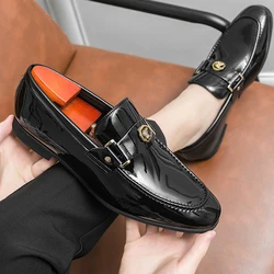 Plus Size 38~47 Patent Leather Mens Luxury Eagle Buckle Formal Designer Casual Business Loafers Moccasins Wedding Shoes for Men