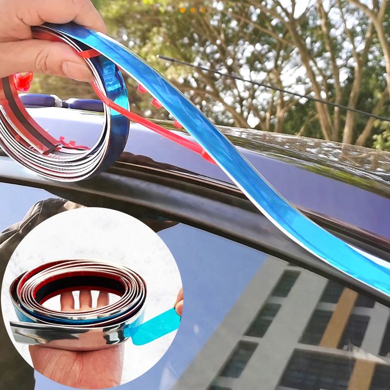 Car Window Edge Protector Decorative Chrome Strip Non-Fading Waterproof Universal Bumper Lips Protector Tape