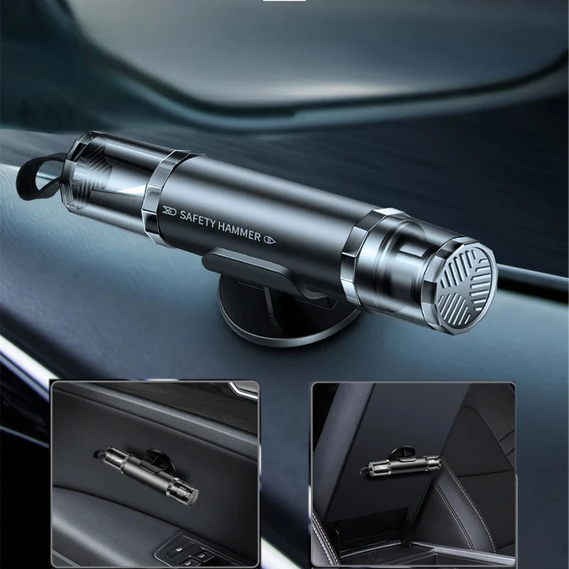 Window Glass Breaker 2-in-1 Car Safety Hammer Seat Belt Cutter High Hardness Tungsten Steel Emergency Rescue Tool with Base