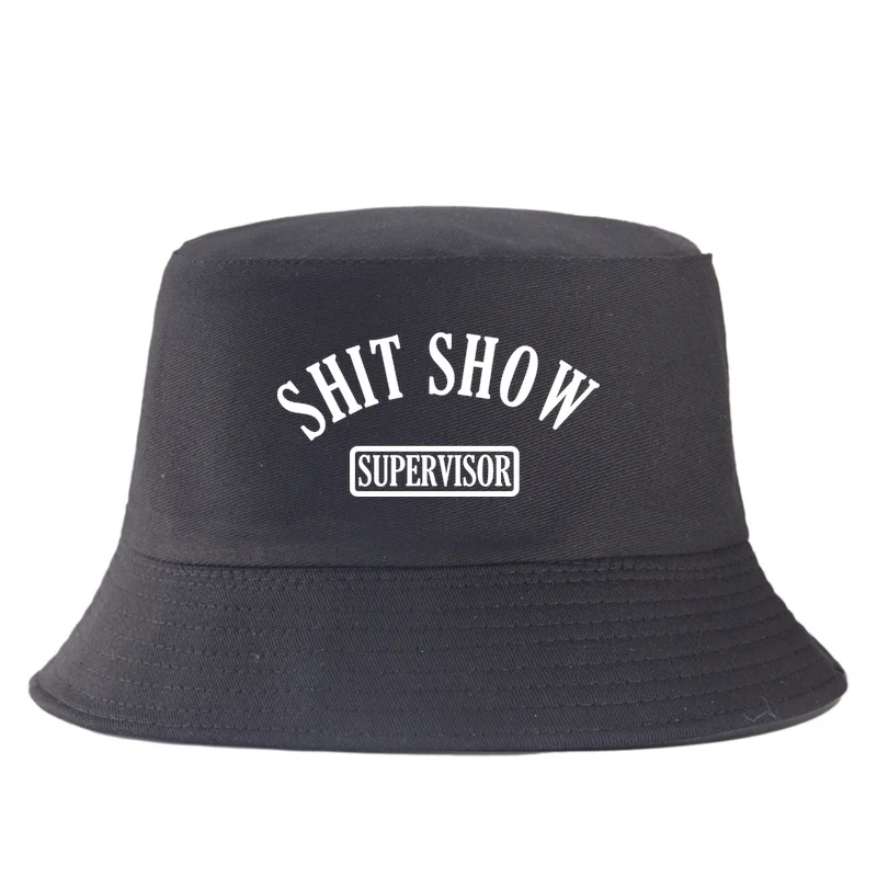 Shit Show Print Reversible Bucket Hat Funny Sarcastic Summer Fisherman Cap Streetwear Wide Brim Sun Hat Men Women Casual Outdoor