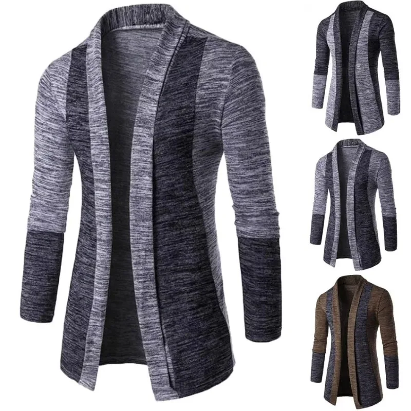 

New Retro Men's Sweater Men's Cardigan Stitching Contrast Color Long-sleeved Slim-fit Sweater Jacket Jaqueta Masculina Inverno