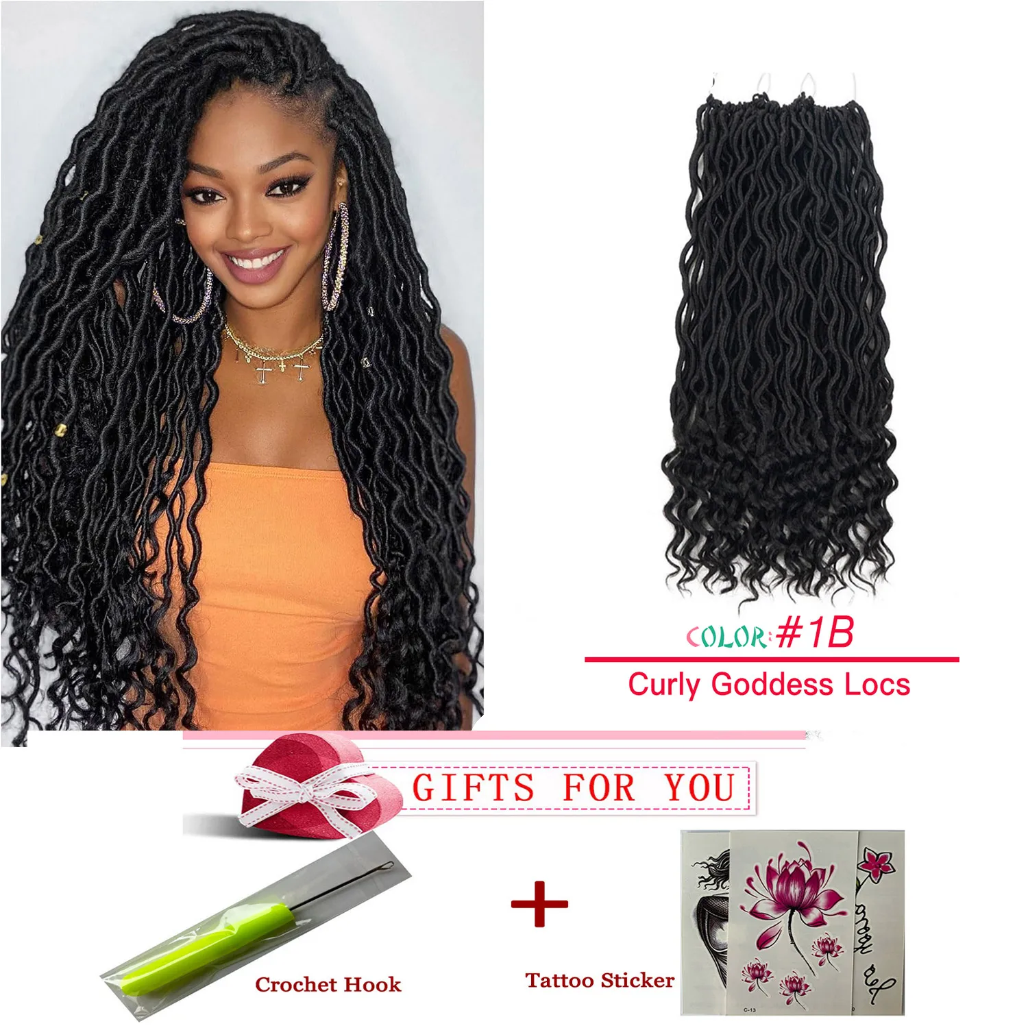 Deusa Faux Locs Crochet cabelo tranças para mulheres, encaracolados termina, Dreadlocks, sintético trançado, pré looped, 18"