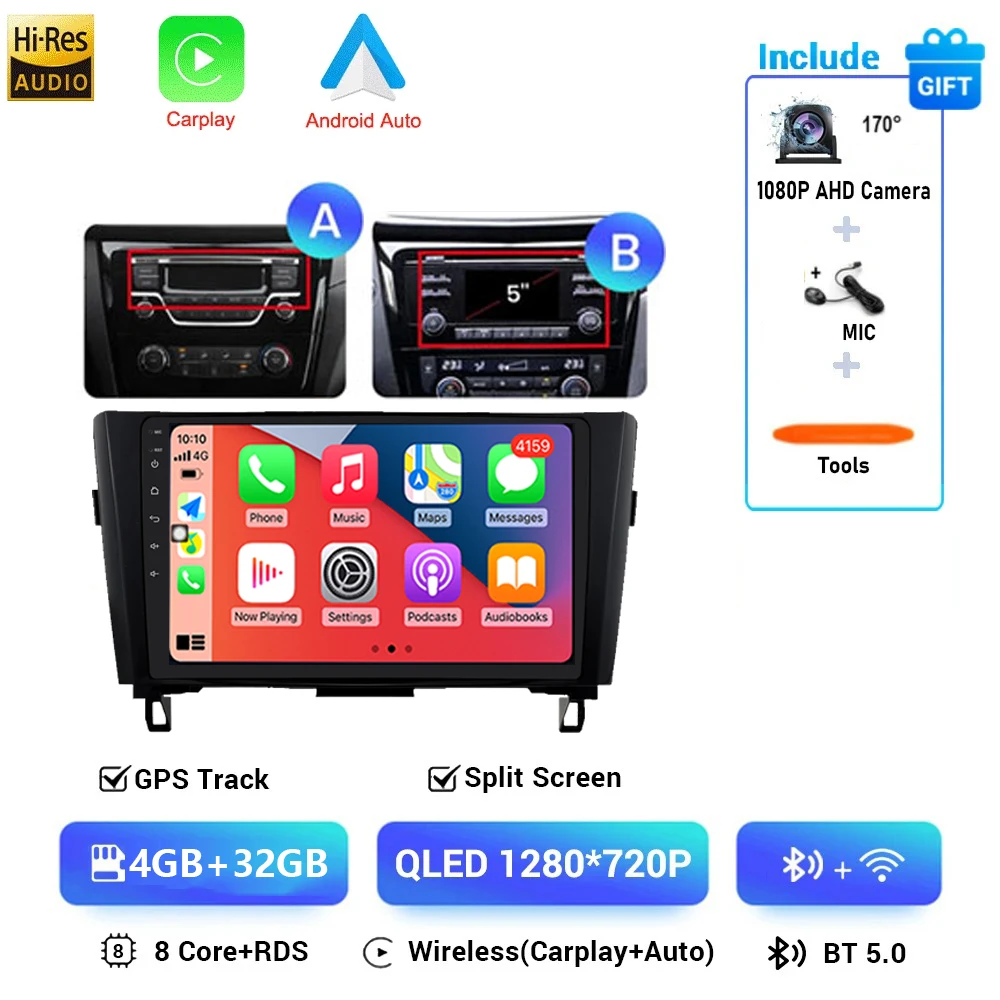 Autoradio Android 16 Voor Nissan X-Trail Qashqai 2 J1T32 Qashqai J10 J11 2014 2015 2016 2017 2018 2019 Multimedia DSP 4G LTE DVD