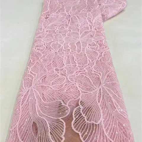 Telas de encaje de lentejuelas nigerianas 2025, tela de encaje africano de alta calidad para vestido de novia, Material de encaje de seda de leche de tul francés