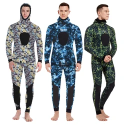 DEMMET Hooded Camouflage 3MM Two-piece Neoprene Wetsuit For Scuba Diving Swimming Underwater Hunting Wetsuit Keeps Warm And Cold