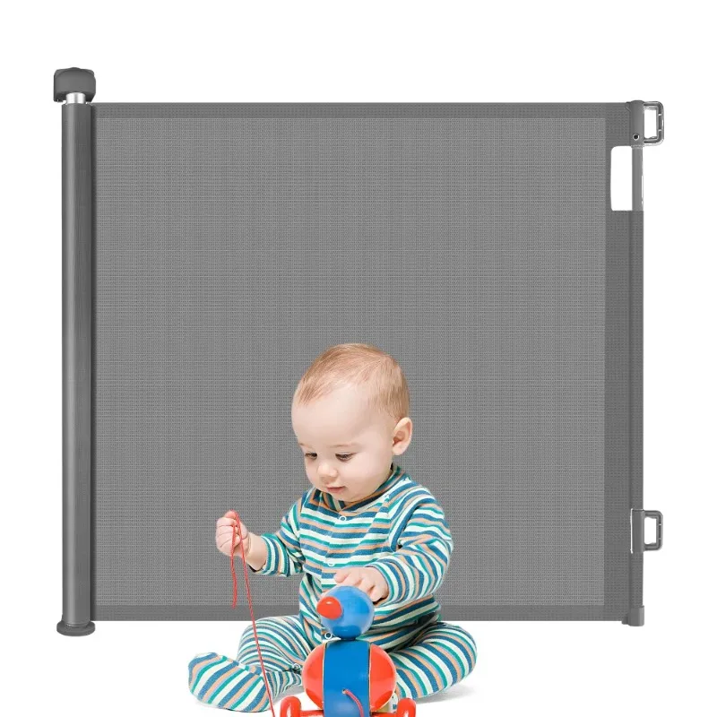 

Multifunctional baby safety door fence Easy to walk baby retractable mesh door, durable