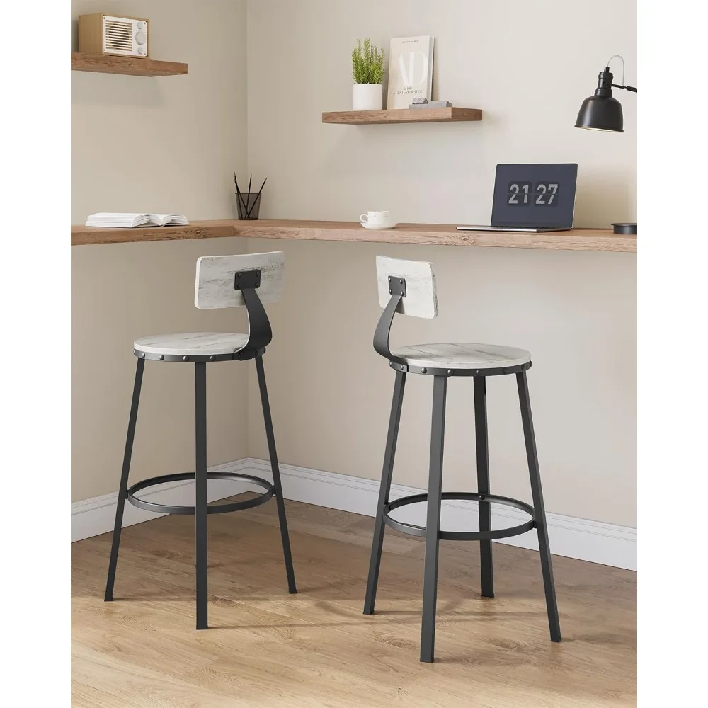 Bar Stools Set of 2, Bar Height Barstools with Back, Counter Stools Bar Chairs with Backrest, Steel Frame