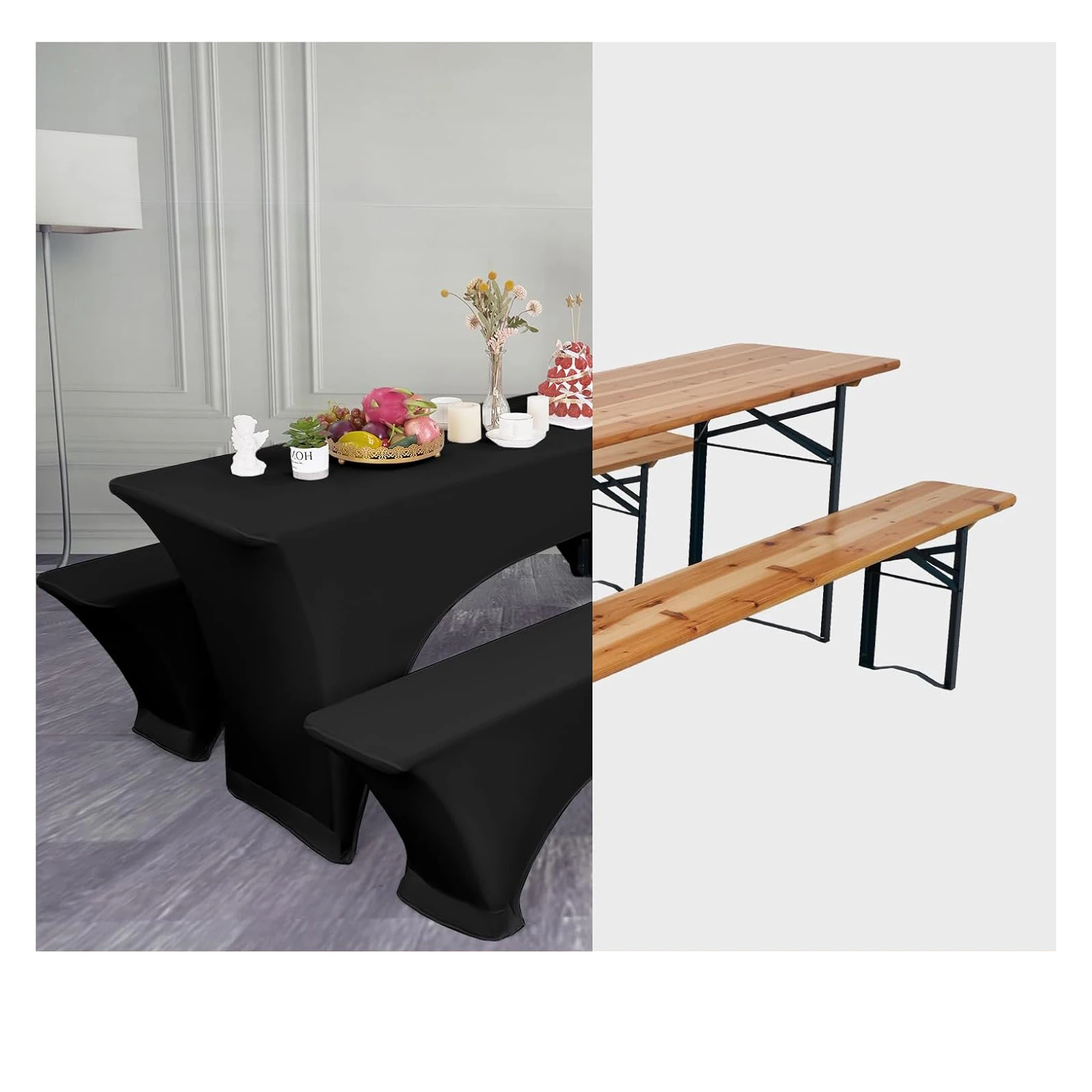 3Pcs Spandex Table Cover Open Back Fitted Polyester Tablecloth Stretch Washable Tablecover Table Toppers for Home, Camping