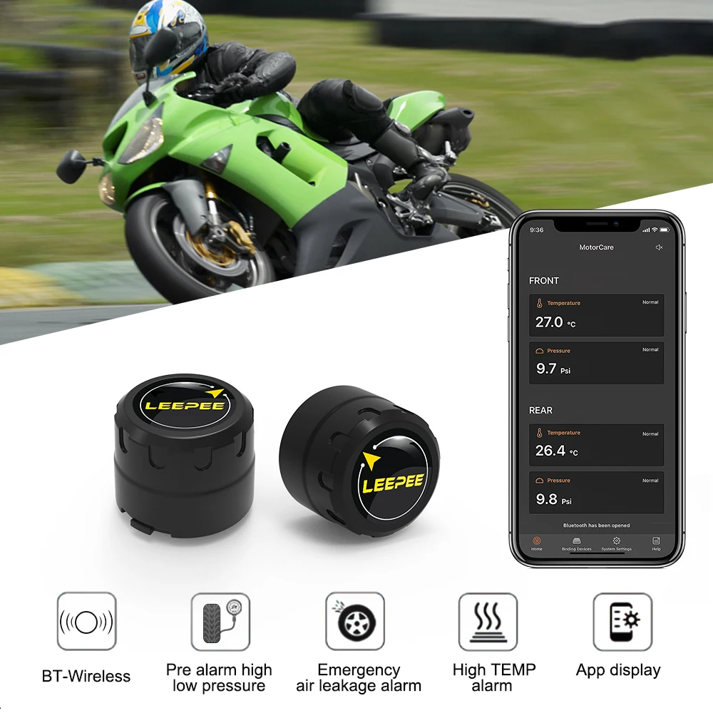 Motorcycle TPMS 2 Sensors Bluetooth 4.0 5.0 Tire Pressure Monitoring System Pit Bike Tyre Tester Diagnostic Set Moto Accessories