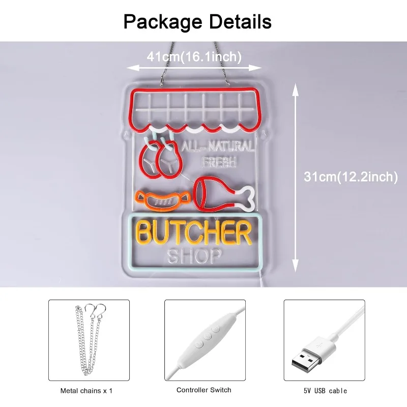 XM-Butcher متجر نيون ضوء جدار ديكور فني ، USB بالطاقة ، عكس الضوء ، ديكور للمطعم ، غرفة طعام ، مطبخ ، بار شاحنة