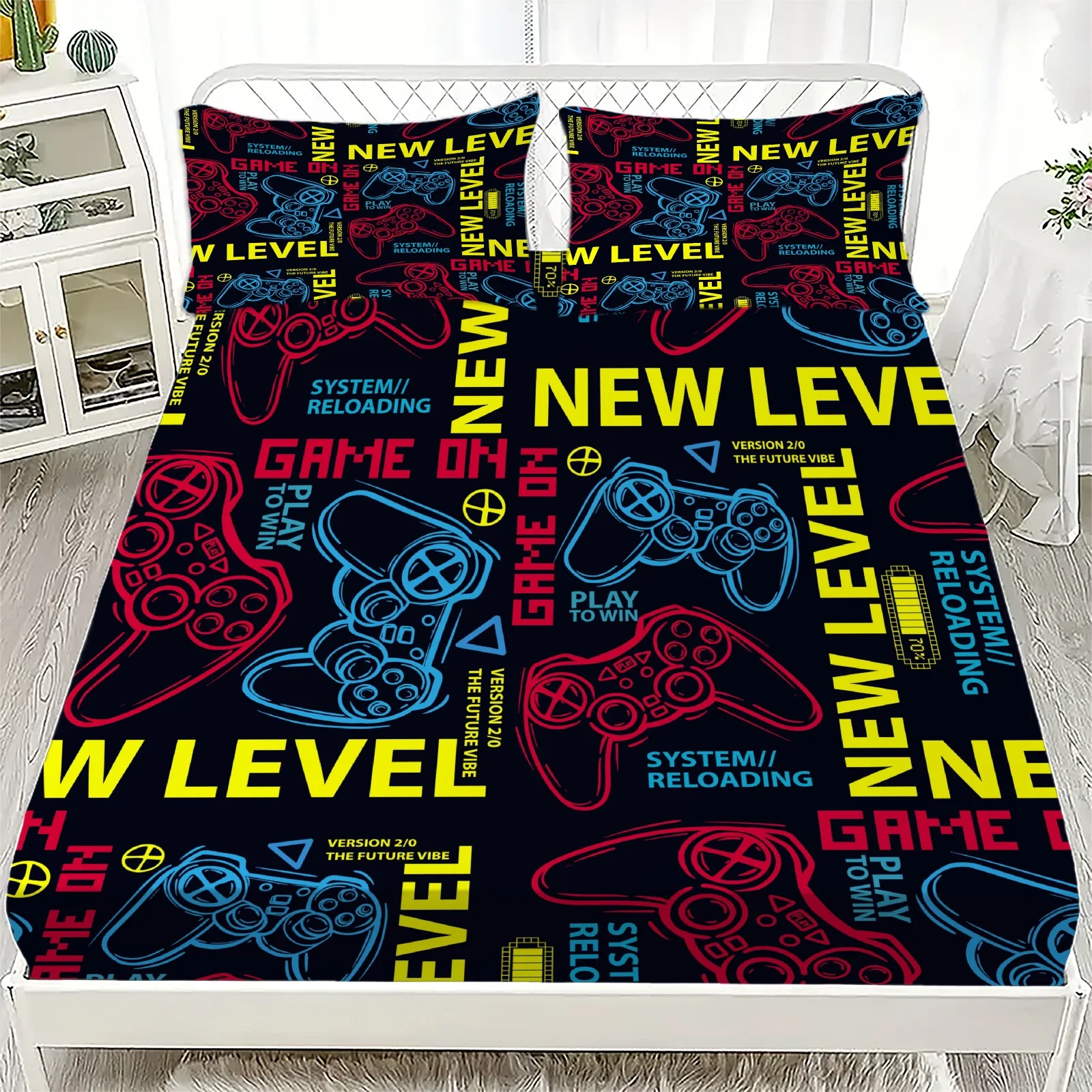 

Game Controller Personalized Custom Bedding Fitted Sheet Three Piece Set Fitted Sheet 1/2 Pillowcases Suitable for Boys Bedroom
