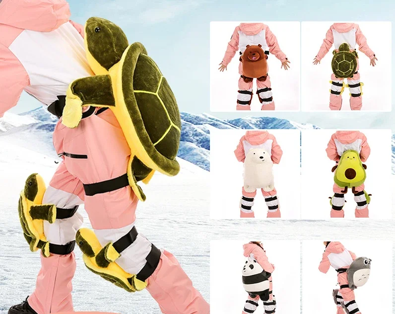 Plush Ski Protector Cartoon Little Turtle White Bear Children Adult Single Board Double Board Set Anti Drop Knee Hip Protection