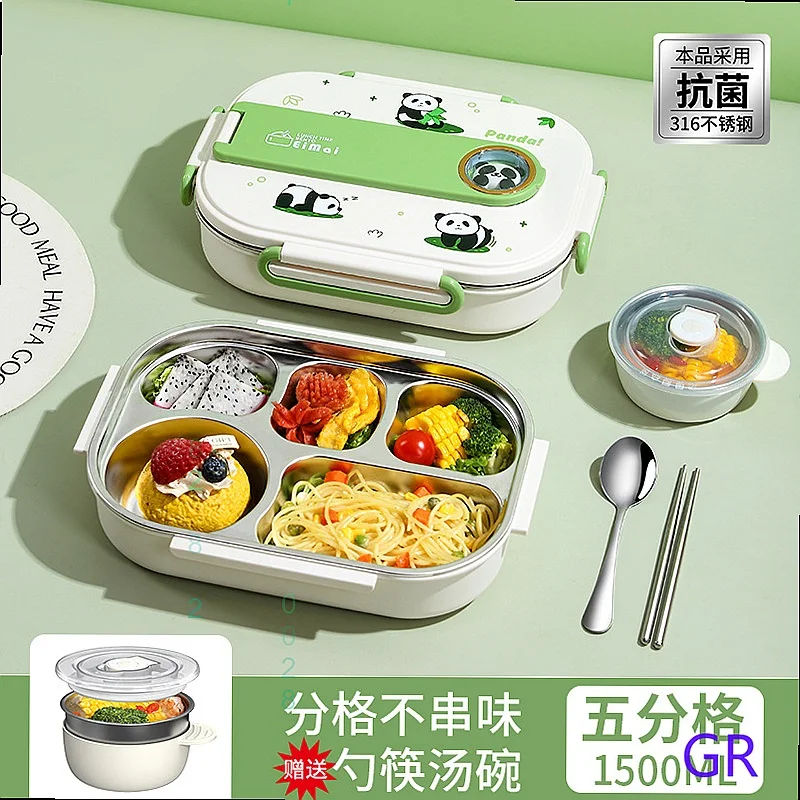 316 Stainless Steel Panda Bento Box with Dividers for Student Office Worker Lunch