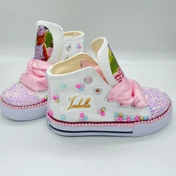 Shell Simulation DIY Bling Handmade Shoes Canvas Mermaid Theme Kids High Top Pearls Sneakers For Girl Birthday Party Dollbling