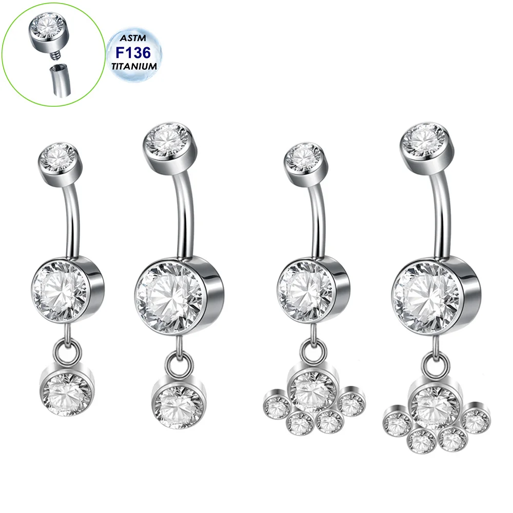 Piercing en Titane de Qualité Implant F136, Anneau de Nombril, Bijoux, Gemme Ronde, Boucle d'Oreille, Barre de Filetage Interne, 14G, 1.6x10mm, 1 Pièce